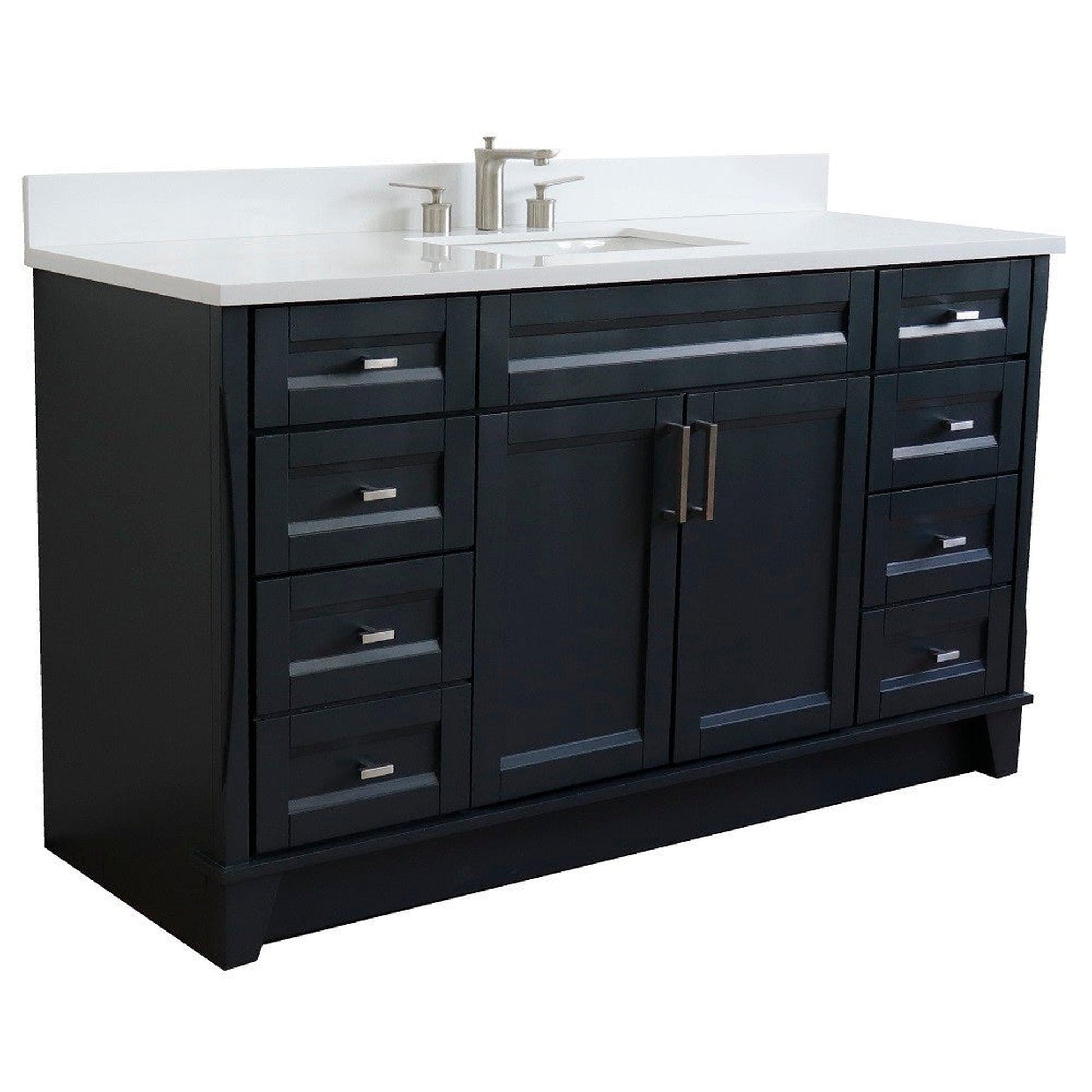 Bellaterra Home Terni 61" 2-Door 6-Drawer Dark Gray Freestanding Vanity Set With Ceramic Undermount Rectangular Sink And White Quartz Top