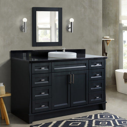 Bellaterra Home Terni 61" 2-Door 6-Drawer Dark Gray Freestanding Vanity Set With Ceramic Vessel Sink And Black Galaxy Granite Top