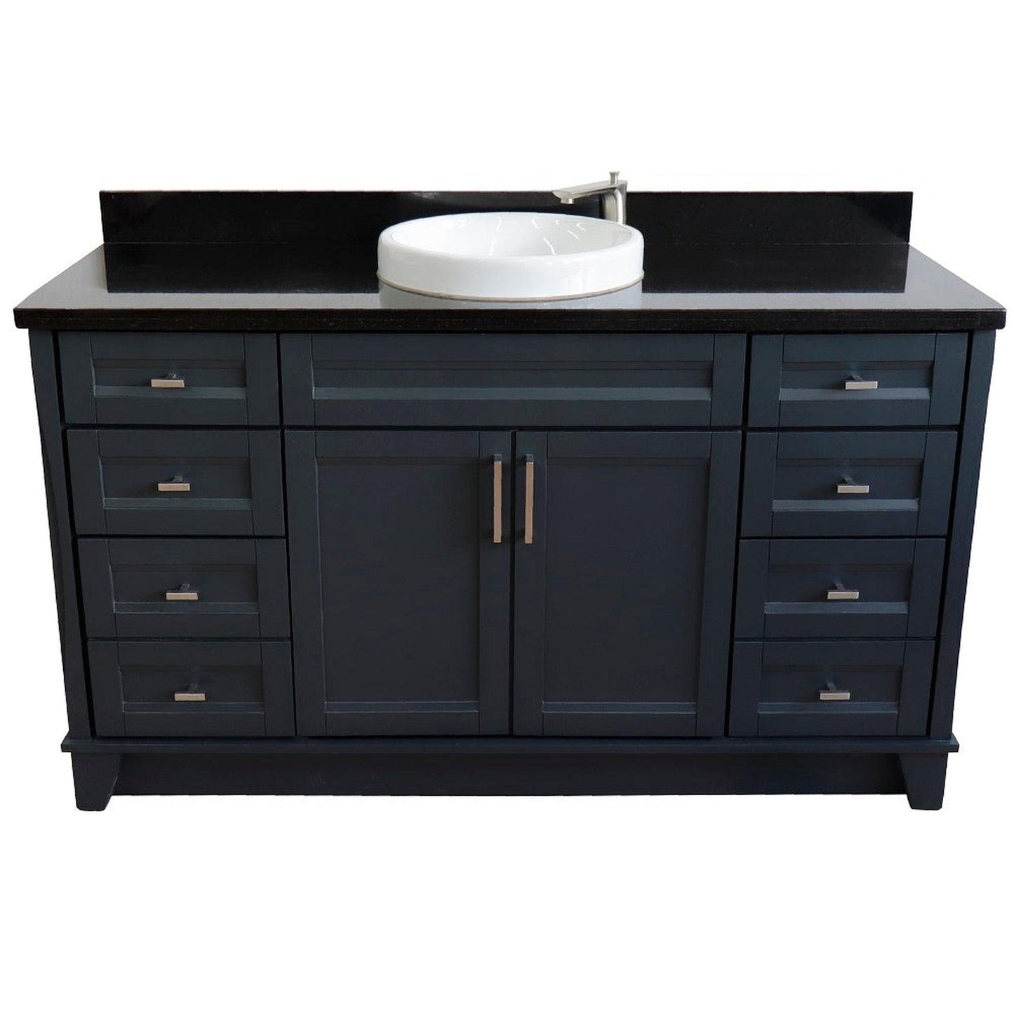 Bellaterra Home Terni 61" 2-Door 6-Drawer Dark Gray Freestanding Vanity Set With Ceramic Vessel Sink And Black Galaxy Granite Top