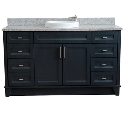 Bellaterra Home Terni 61" 2-Door 6-Drawer Dark Gray Freestanding Vanity Set With Ceramic Vessel Sink And Gray Granite Top