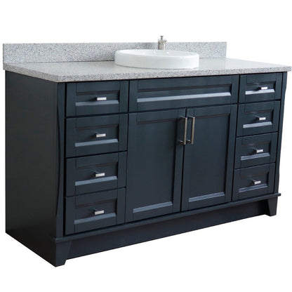 Bellaterra Home Terni 61" 2-Door 6-Drawer Dark Gray Freestanding Vanity Set With Ceramic Vessel Sink And Gray Granite Top