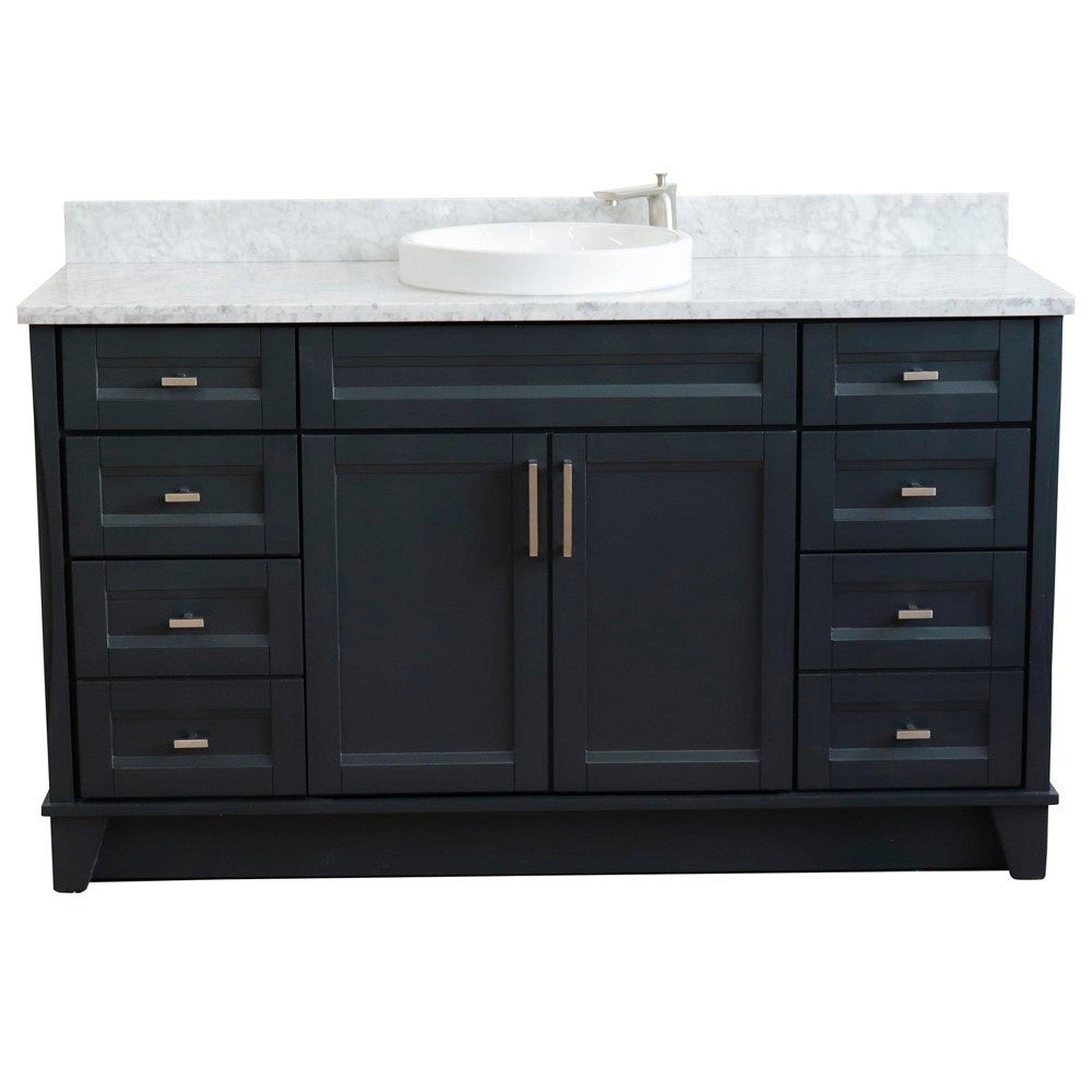 Bellaterra Home Terni 61" 2-Door 6-Drawer Dark Gray Freestanding Vanity Set With Ceramic Vessel Sink And White Carrara Marble Top