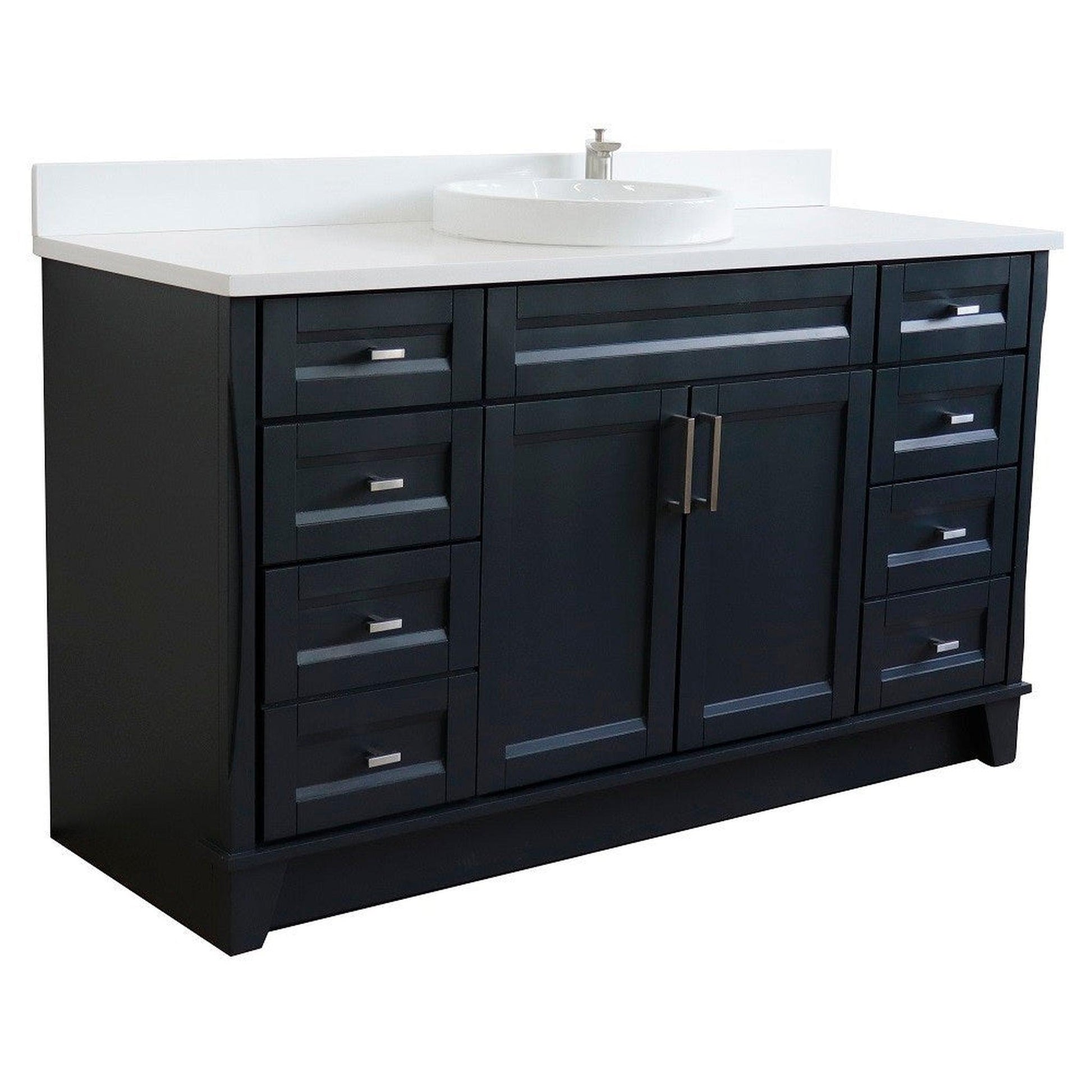 Bellaterra Home Terni 61" 2-Door 6-Drawer Dark Gray Freestanding Vanity Set With Ceramic Vessel Sink And White Quartz Top