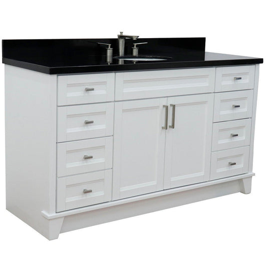 Bellaterra Home Terni 61" 2-Door 6-Drawer White Freestanding Vanity Set With Ceramic Undermount Oval Sink And Black Galaxy Granite Top