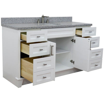 Bellaterra Home Terni 61" 2-Door 6-Drawer White Freestanding Vanity Set With Ceramic Undermount Oval Sink And Gray Granite Top