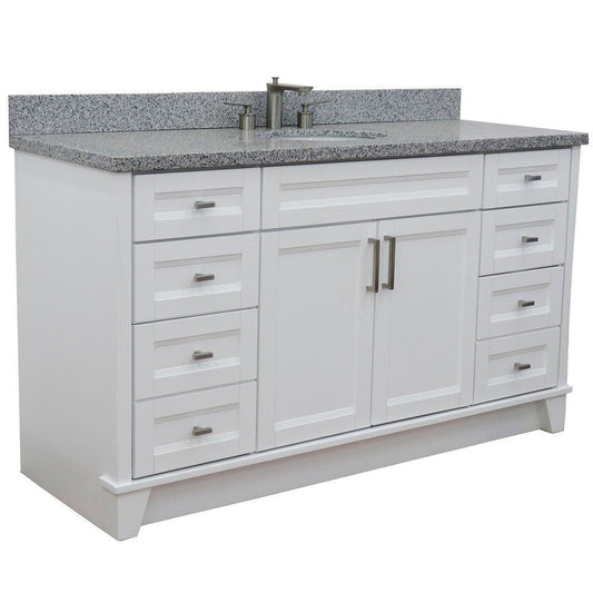 Bellaterra Home Terni 61" 2-Door 6-Drawer White Freestanding Vanity Set With Ceramic Undermount Oval Sink And Gray Granite Top