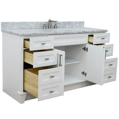 Bellaterra Home Terni 61" 2-Door 6-Drawer White Freestanding Vanity Set With Ceramic Undermount Oval Sink And White Carrara Marble Top