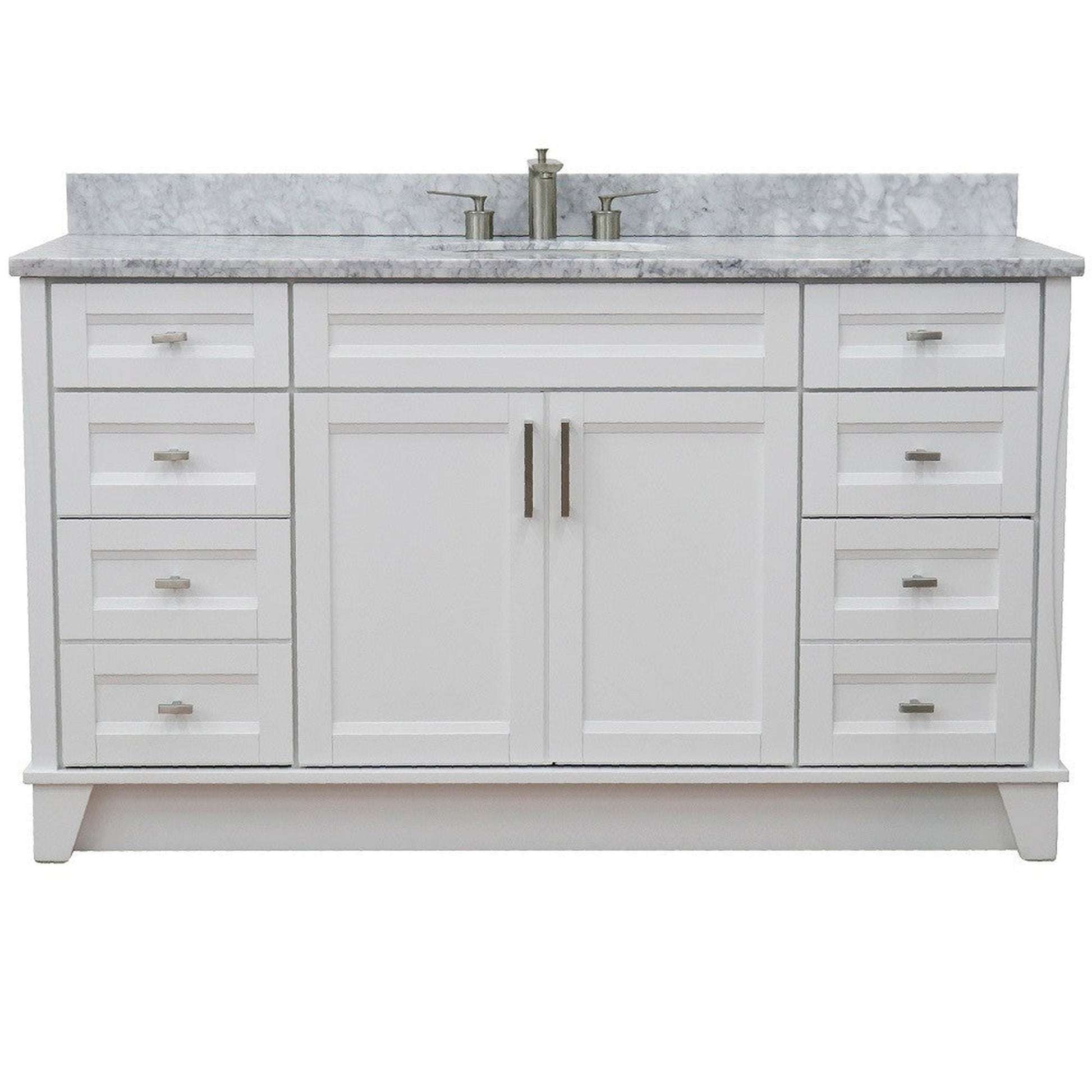Bellaterra Home Terni 61" 2-Door 6-Drawer White Freestanding Vanity Set With Ceramic Undermount Oval Sink And White Carrara Marble Top