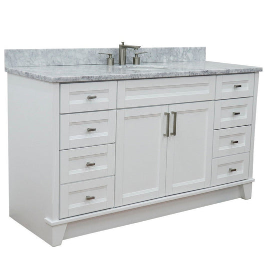 Bellaterra Home Terni 61" 2-Door 6-Drawer White Freestanding Vanity Set With Ceramic Undermount Oval Sink And White Carrara Marble Top