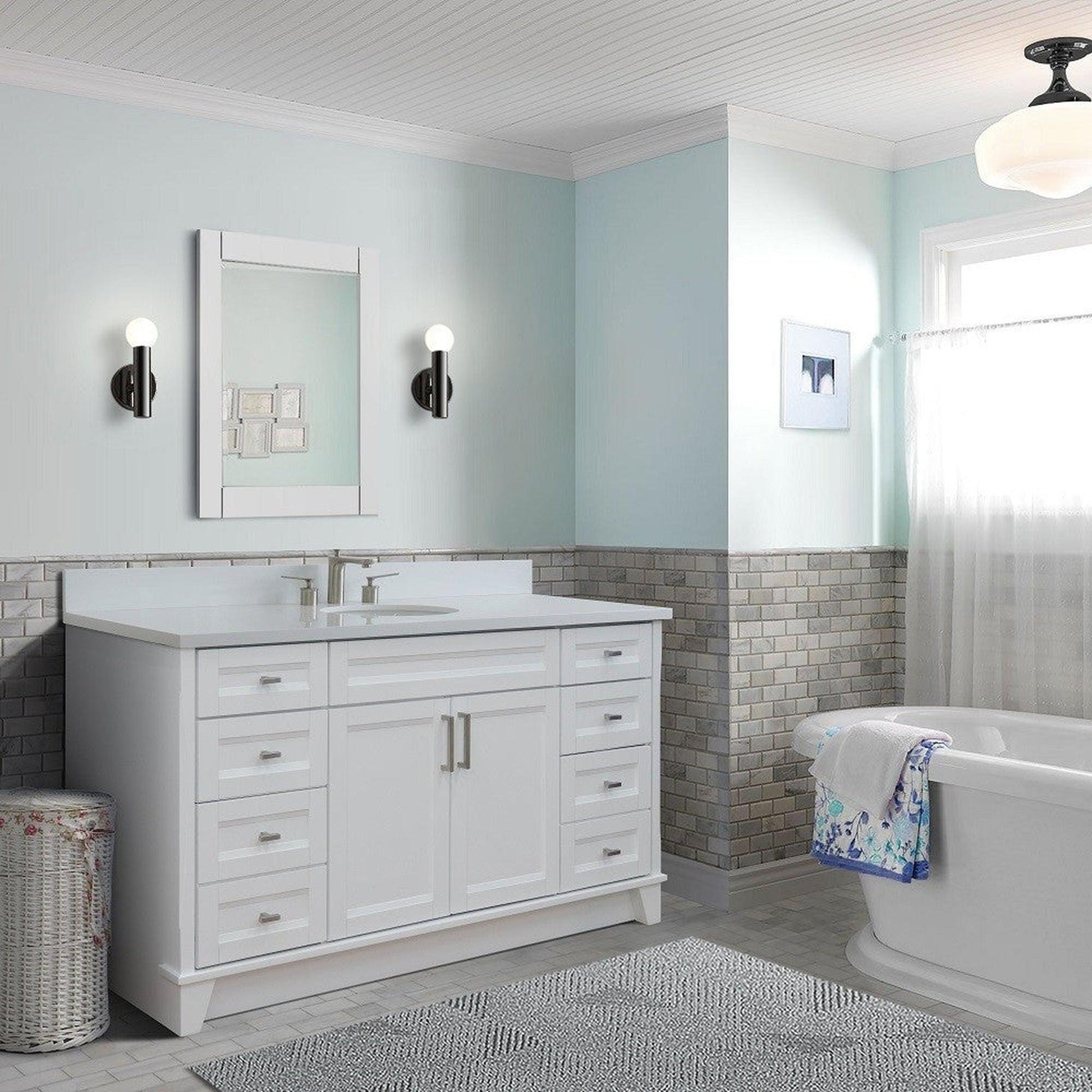 Bellaterra Home Terni 61" 2-Door 6-Drawer White Freestanding Vanity Set With Ceramic Undermount Oval Sink And White Quartz Top