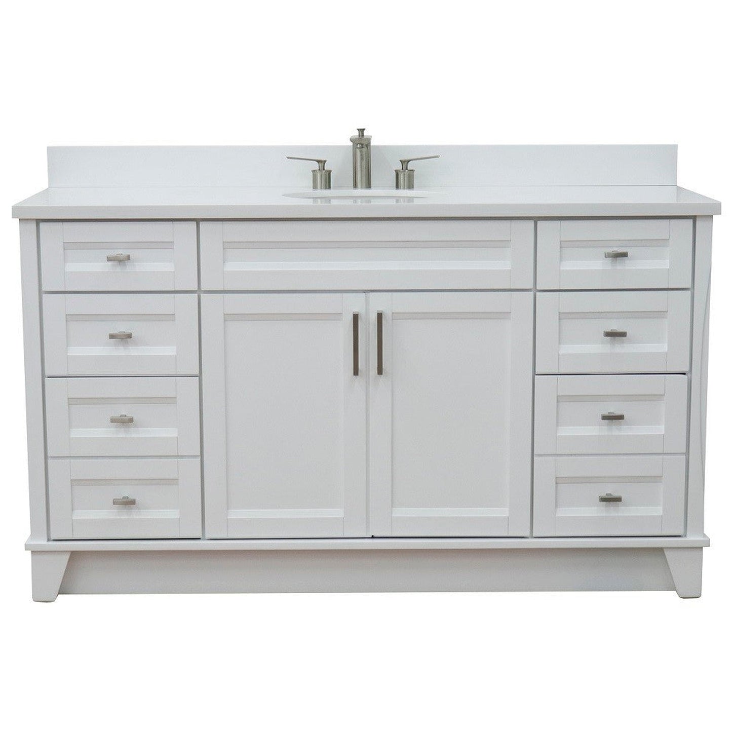 Bellaterra Home Terni 61" 2-Door 6-Drawer White Freestanding Vanity Set With Ceramic Undermount Oval Sink And White Quartz Top