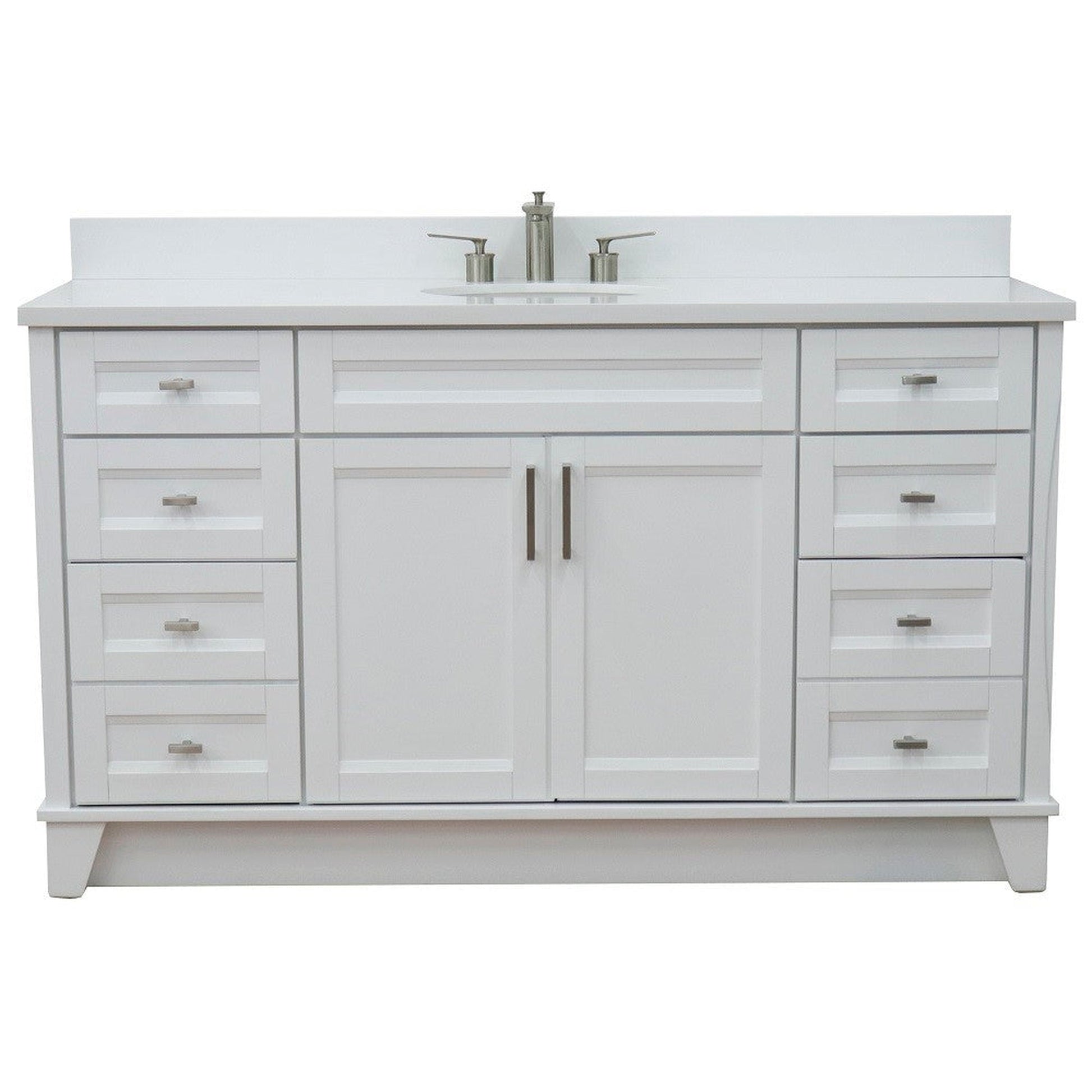 Bellaterra Home Terni 61" 2-Door 6-Drawer White Freestanding Vanity Set With Ceramic Undermount Oval Sink And White Quartz Top