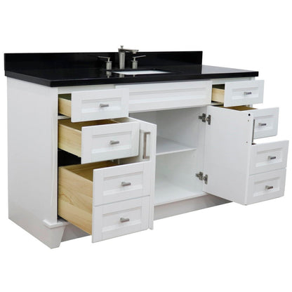 Bellaterra Home Terni 61" 2-Door 6-Drawer White Freestanding Vanity Set With Ceramic Undermount Rectangular Sink And Black Galaxy Granite Top