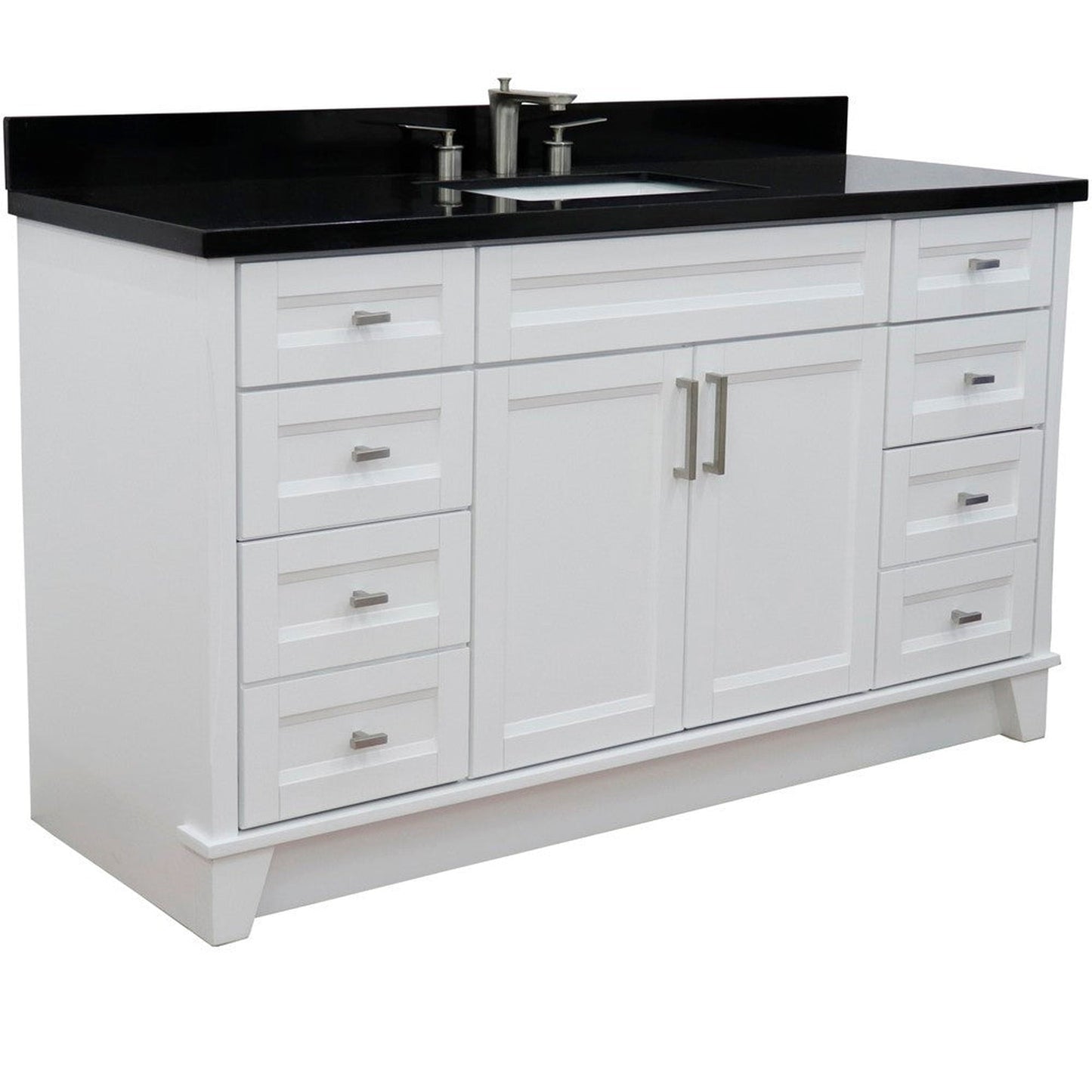 Bellaterra Home Terni 61" 2-Door 6-Drawer White Freestanding Vanity Set With Ceramic Undermount Rectangular Sink And Black Galaxy Granite Top