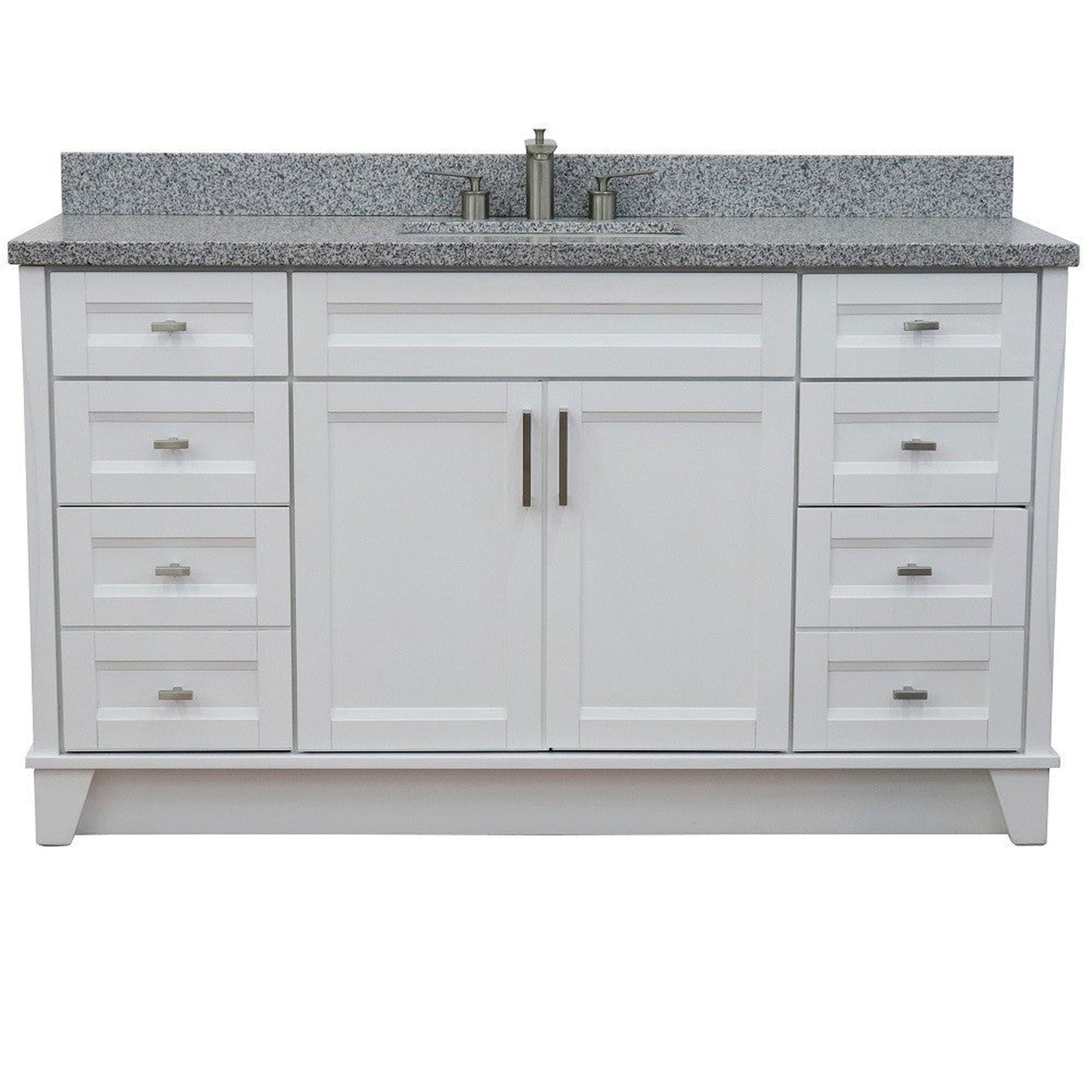 Bellaterra Home Terni 61" 2-Door 6-Drawer White Freestanding Vanity Set With Ceramic Undermount Rectangular Sink And Gray Granite Top