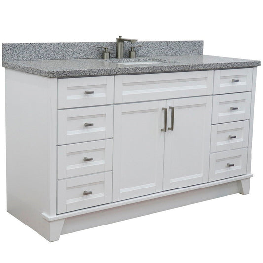 Bellaterra Home Terni 61" 2-Door 6-Drawer White Freestanding Vanity Set With Ceramic Undermount Rectangular Sink And Gray Granite Top