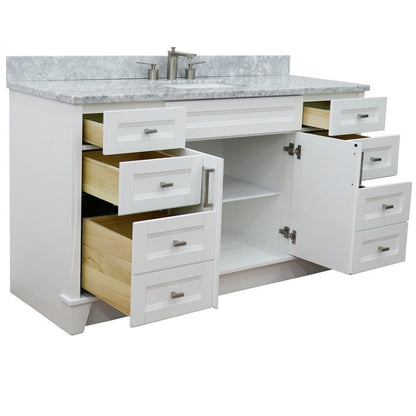 Bellaterra Home Terni 61" 2-Door 6-Drawer White Freestanding Vanity Set With Ceramic Undermount Rectangular Sink And White Carrara Marble Top