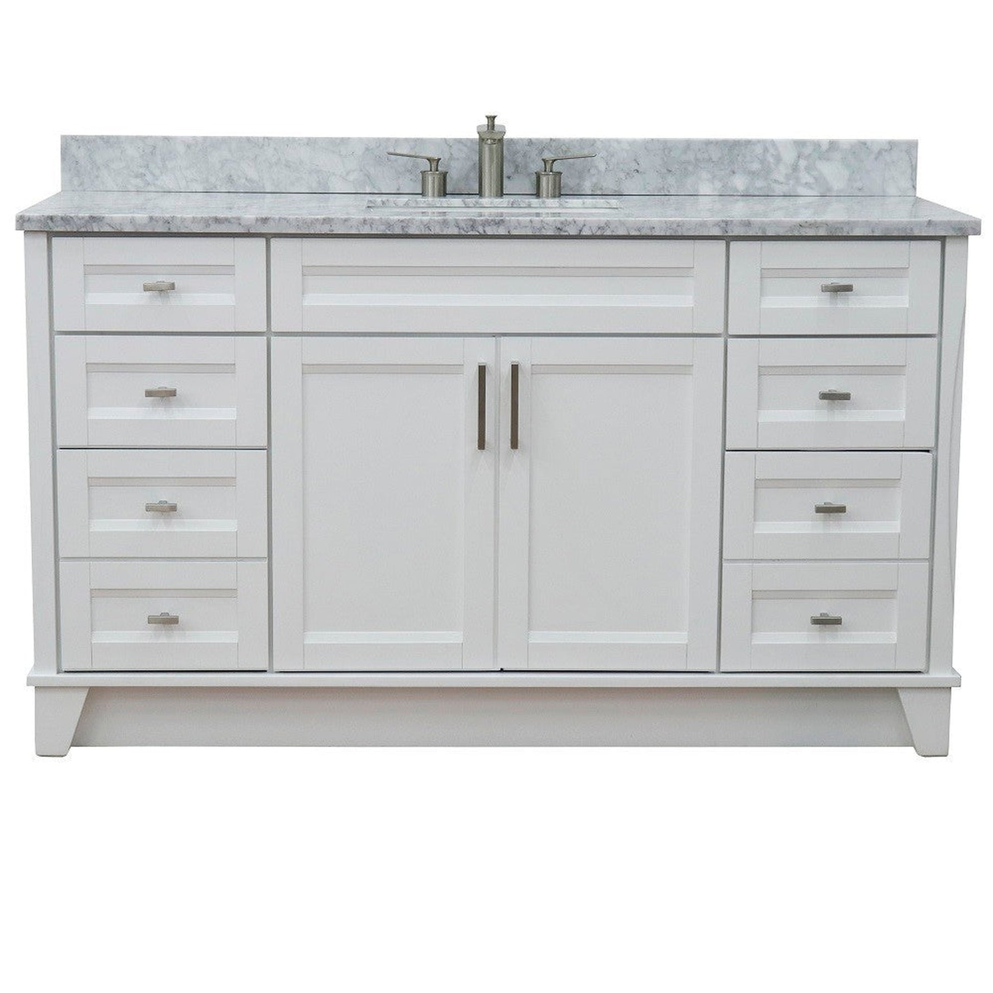 Bellaterra Home Terni 61" 2-Door 6-Drawer White Freestanding Vanity Set With Ceramic Undermount Rectangular Sink And White Carrara Marble Top