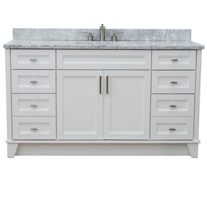 Bellaterra Home Terni 61" 2-Door 6-Drawer White Freestanding Vanity Set With Ceramic Undermount Rectangular Sink And White Carrara Marble Top