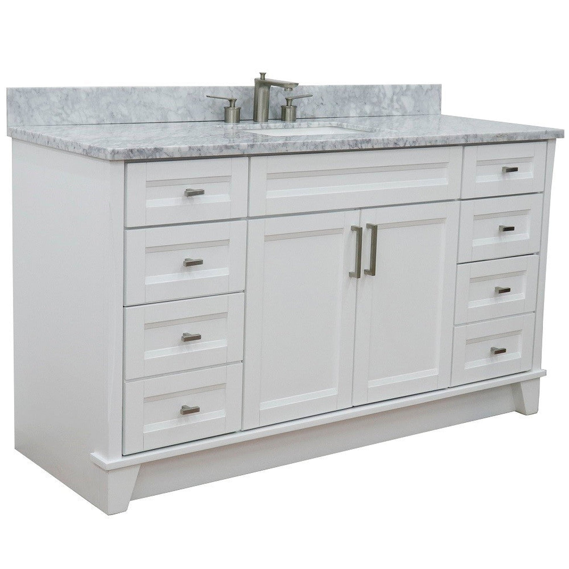 Bellaterra Home Terni 61" 2-Door 6-Drawer White Freestanding Vanity Set With Ceramic Undermount Rectangular Sink And White Carrara Marble Top