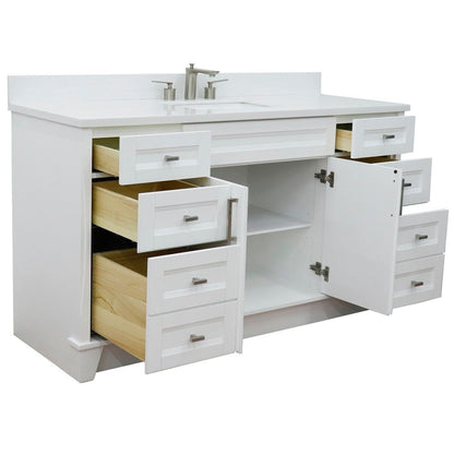 Bellaterra Home Terni 61" 2-Door 6-Drawer White Freestanding Vanity Set With Ceramic Undermount Rectangular Sink And White Quartz Top