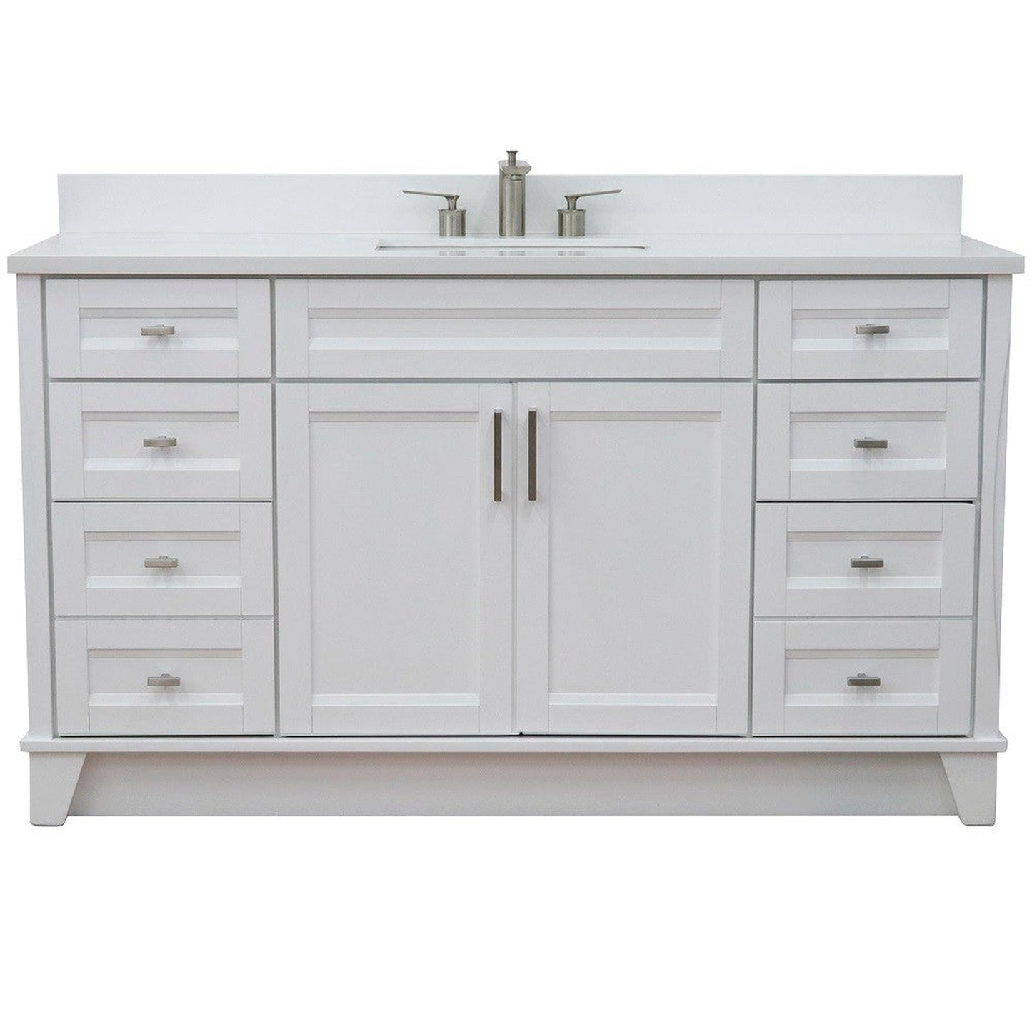 Bellaterra Home Terni 61" 2-Door 6-Drawer White Freestanding Vanity Set With Ceramic Undermount Rectangular Sink And White Quartz Top