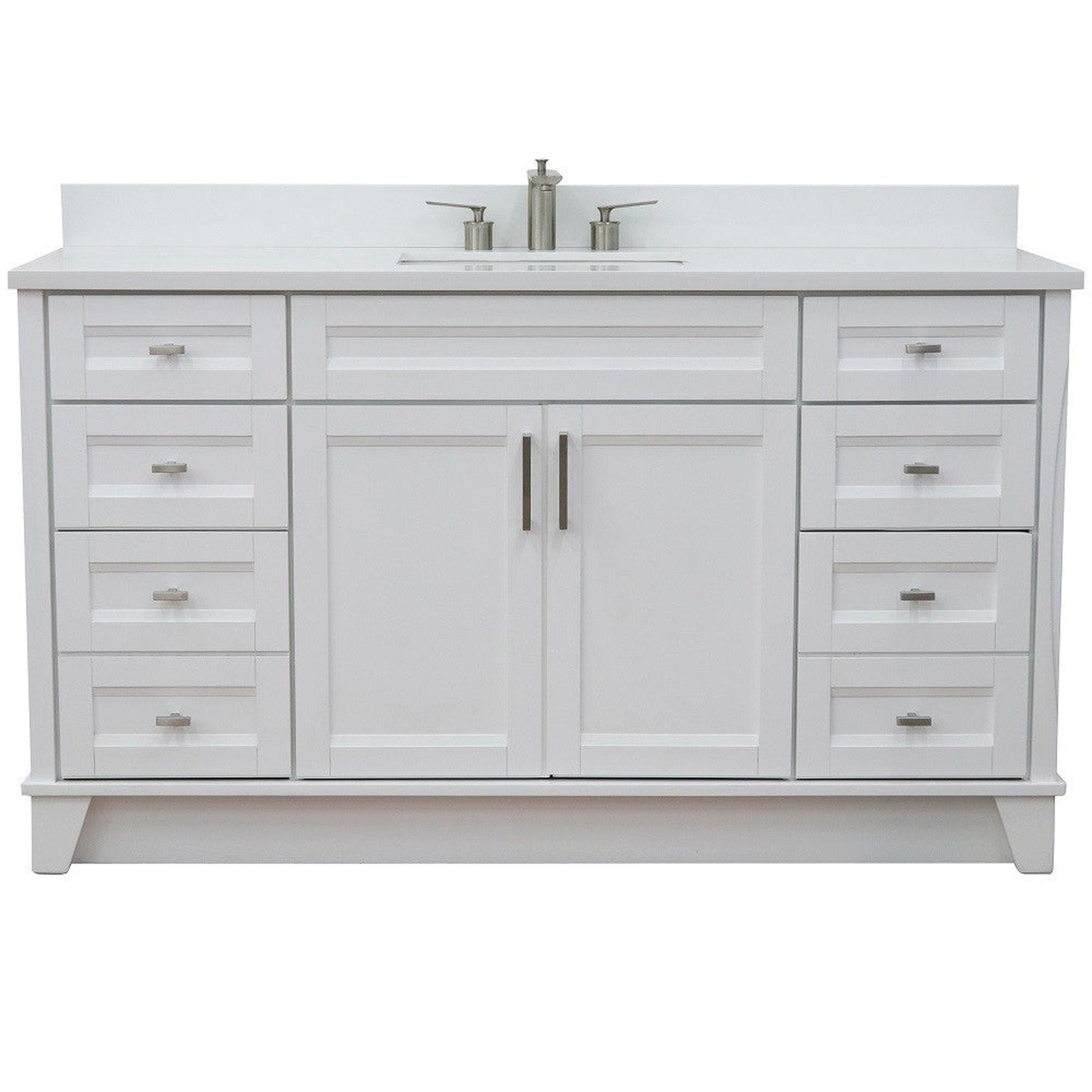 Bellaterra Home Terni 61" 2-Door 6-Drawer White Freestanding Vanity Set With Ceramic Undermount Rectangular Sink And White Quartz Top