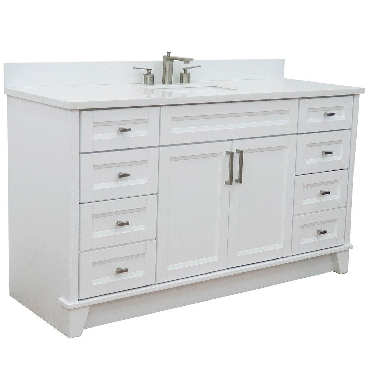 Bellaterra Home Terni 61" 2-Door 6-Drawer White Freestanding Vanity Set With Ceramic Undermount Rectangular Sink And White Quartz Top