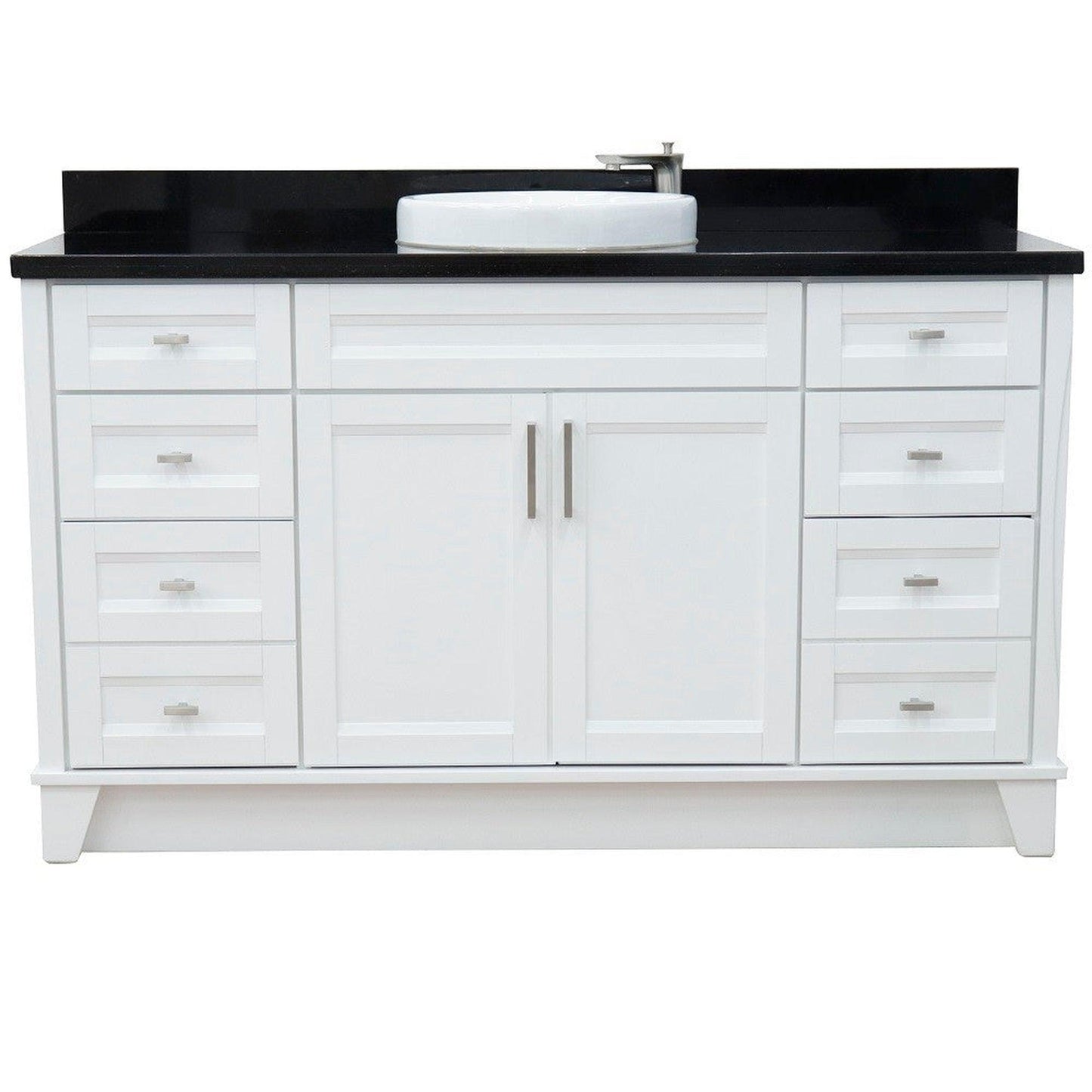 Bellaterra Home Terni 61" 2-Door 6-Drawer White Freestanding Vanity Set With Ceramic Vessel Sink And Black Galaxy Granite Top