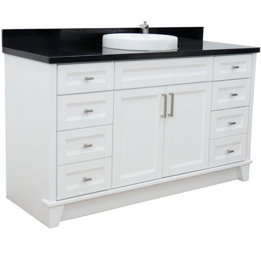 Bellaterra Home Terni 61" 2-Door 6-Drawer White Freestanding Vanity Set With Ceramic Vessel Sink And Black Galaxy Granite Top