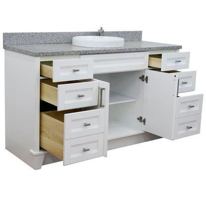 Bellaterra Home Terni 61" 2-Door 6-Drawer White Freestanding Vanity Set With Ceramic Vessel Sink And Gray Granite Top