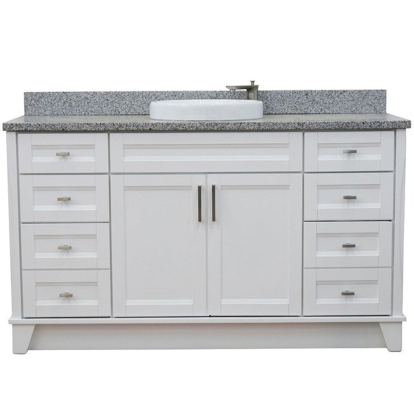 Bellaterra Home Terni 61" 2-Door 6-Drawer White Freestanding Vanity Set With Ceramic Vessel Sink And Gray Granite Top