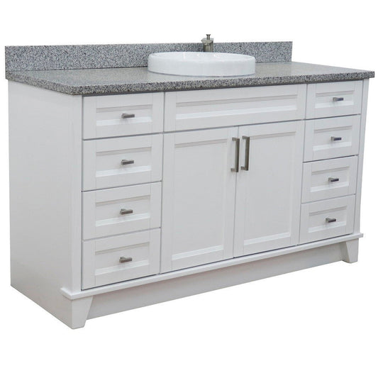 Bellaterra Home Terni 61" 2-Door 6-Drawer White Freestanding Vanity Set With Ceramic Vessel Sink And Gray Granite Top