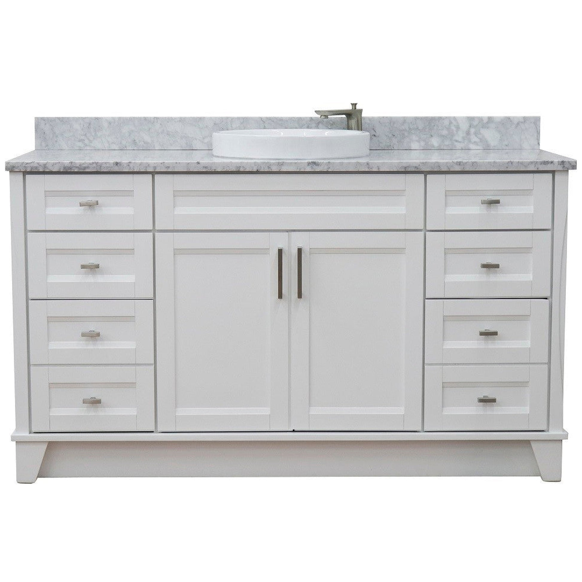 Bellaterra Home Terni 61" 2-Door 6-Drawer White Freestanding Vanity Set With Ceramic Vessel Sink And White Carrara Marble Top