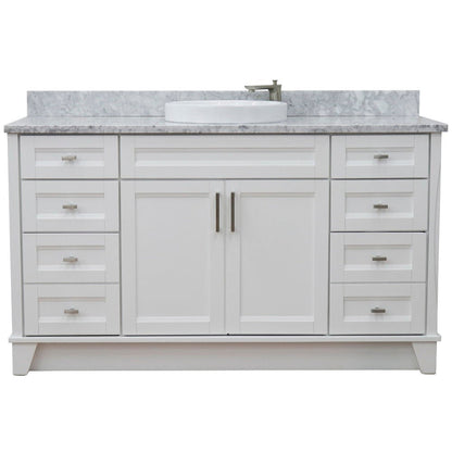 Bellaterra Home Terni 61" 2-Door 6-Drawer White Freestanding Vanity Set With Ceramic Vessel Sink And White Carrara Marble Top