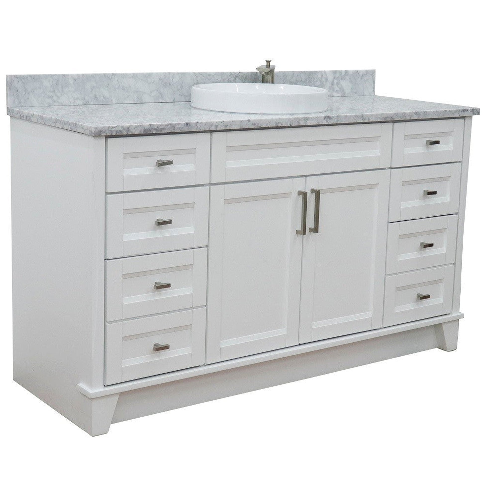 Bellaterra Home Terni 61" 2-Door 6-Drawer White Freestanding Vanity Set With Ceramic Vessel Sink And White Carrara Marble Top