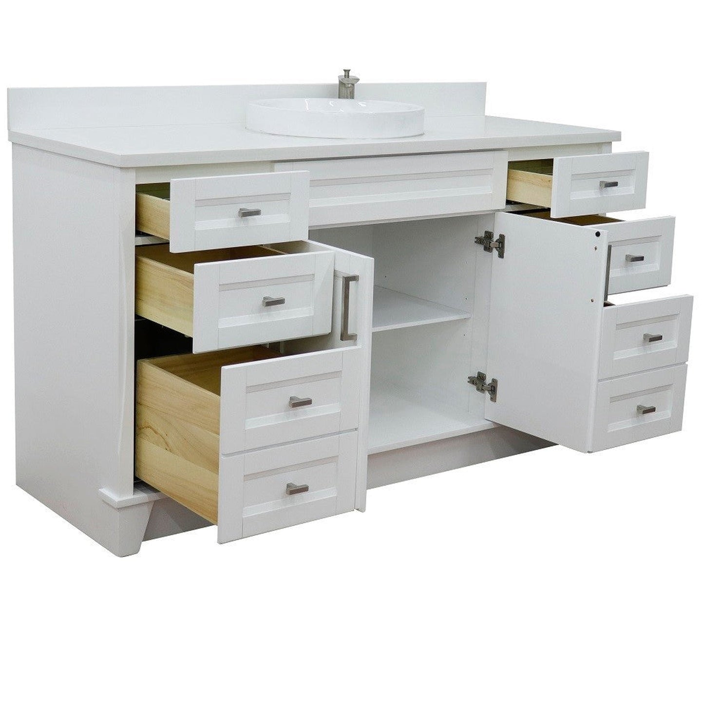 Bellaterra Home Terni 61" 2-Door 6-Drawer White Freestanding Vanity Set With Ceramic Vessel Sink And White Quartz Top