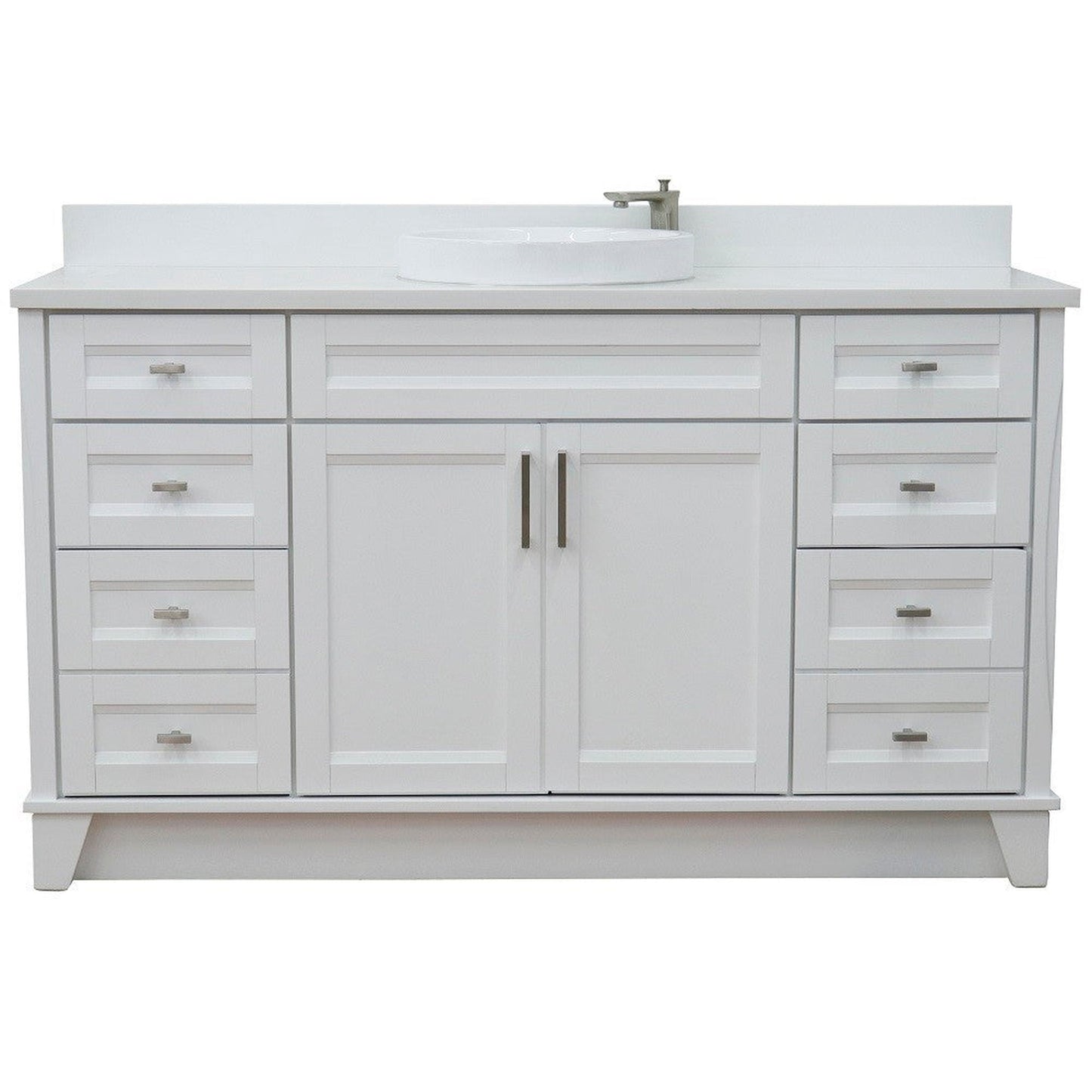 Bellaterra Home Terni 61" 2-Door 6-Drawer White Freestanding Vanity Set With Ceramic Vessel Sink And White Quartz Top