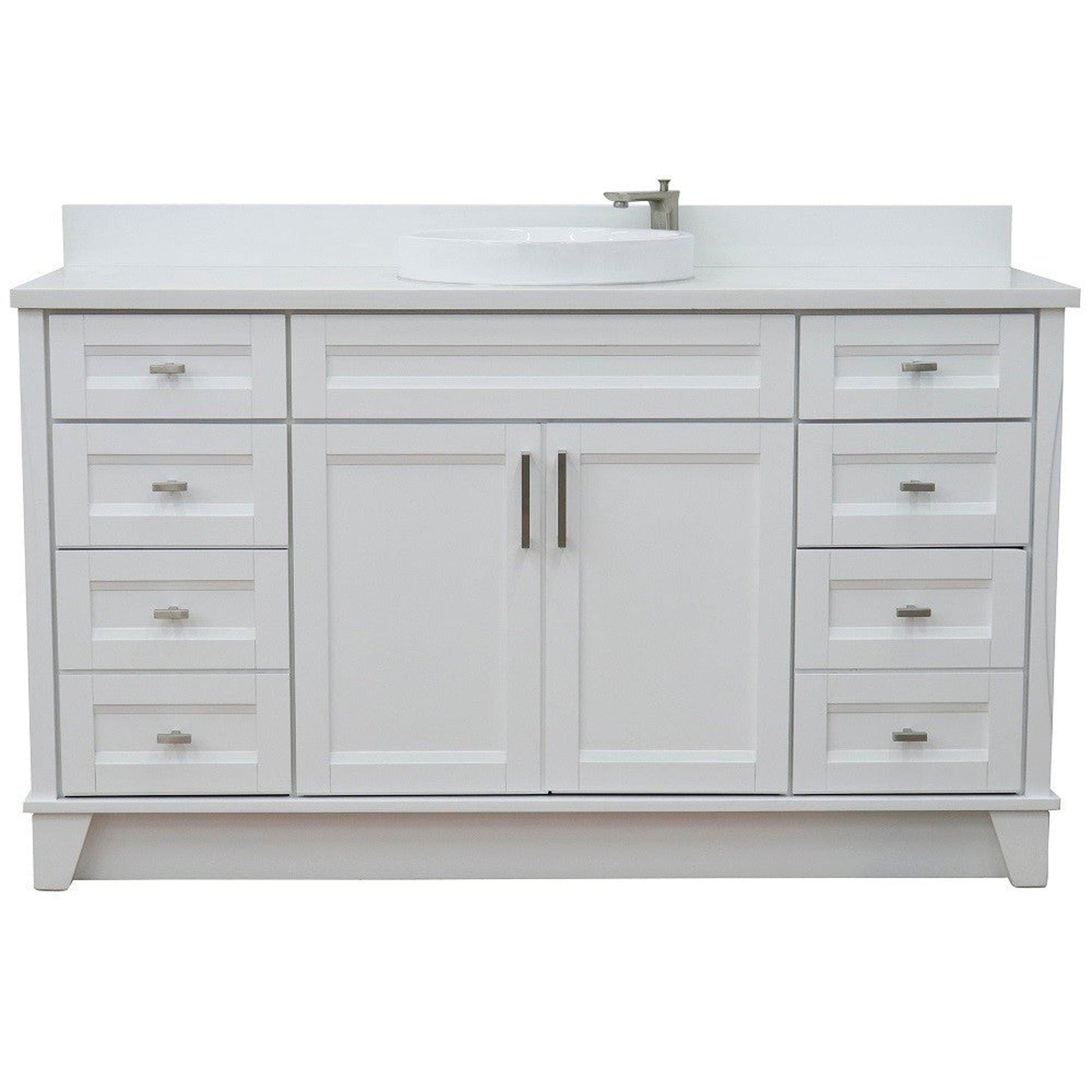 Bellaterra Home Terni 61" 2-Door 6-Drawer White Freestanding Vanity Set With Ceramic Vessel Sink And White Quartz Top