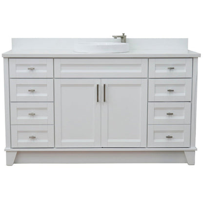 Bellaterra Home Terni 61" 2-Door 6-Drawer White Freestanding Vanity Set With Ceramic Vessel Sink And White Quartz Top