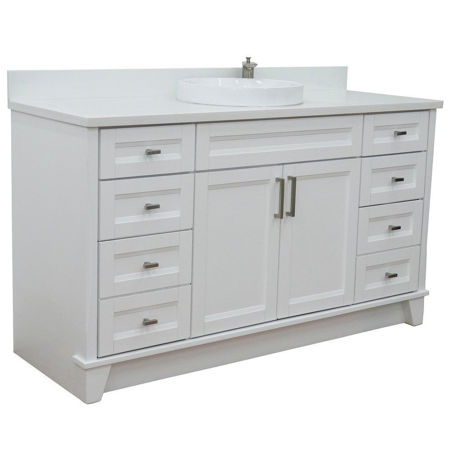 Bellaterra Home Terni 61" 2-Door 6-Drawer White Freestanding Vanity Set With Ceramic Vessel Sink And White Quartz Top
