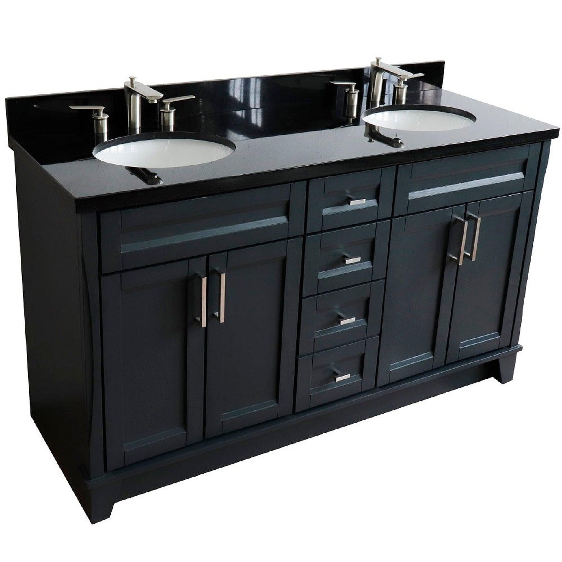 Bellaterra Home Terni 61" 4-Door 3-Drawer Dark Gray Freestanding Vanity Set With Ceramic Double Undermount Oval Sink And Black Galaxy Granite Top