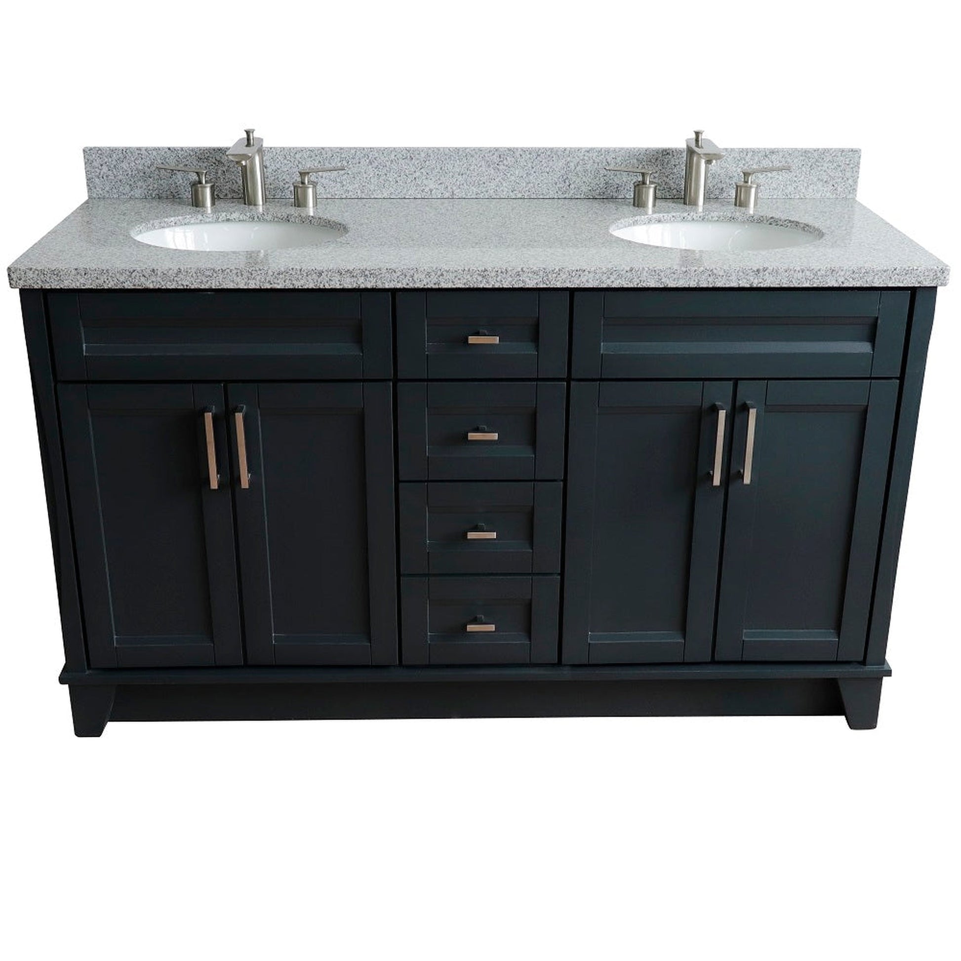 Bellaterra Home Terni 61" 4-Door 3-Drawer Dark Gray Freestanding Vanity Set With Ceramic Double Undermount Oval Sink And Gray Granite Top