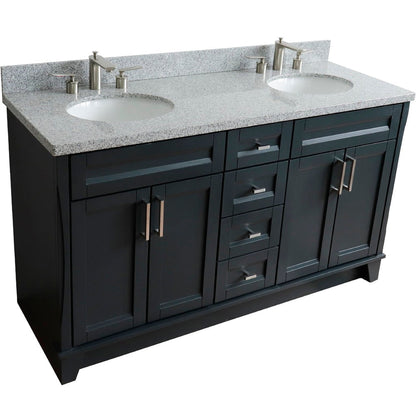 Bellaterra Home Terni 61" 4-Door 3-Drawer Dark Gray Freestanding Vanity Set With Ceramic Double Undermount Oval Sink And Gray Granite Top