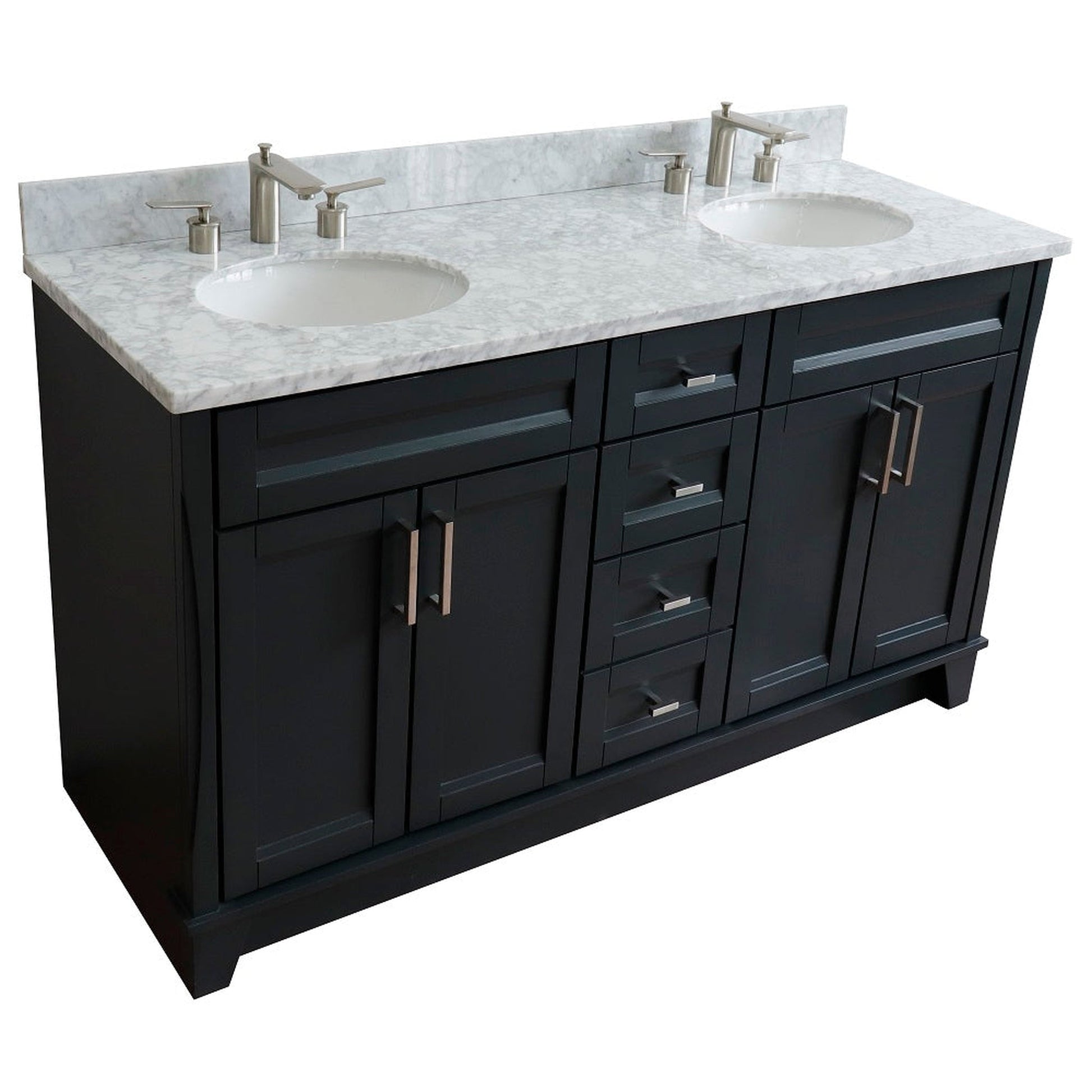 Bellaterra Home Terni 61" 4-Door 3-Drawer Dark Gray Freestanding Vanity Set With Ceramic Double Undermount Oval Sink And White Carrara Marble Top