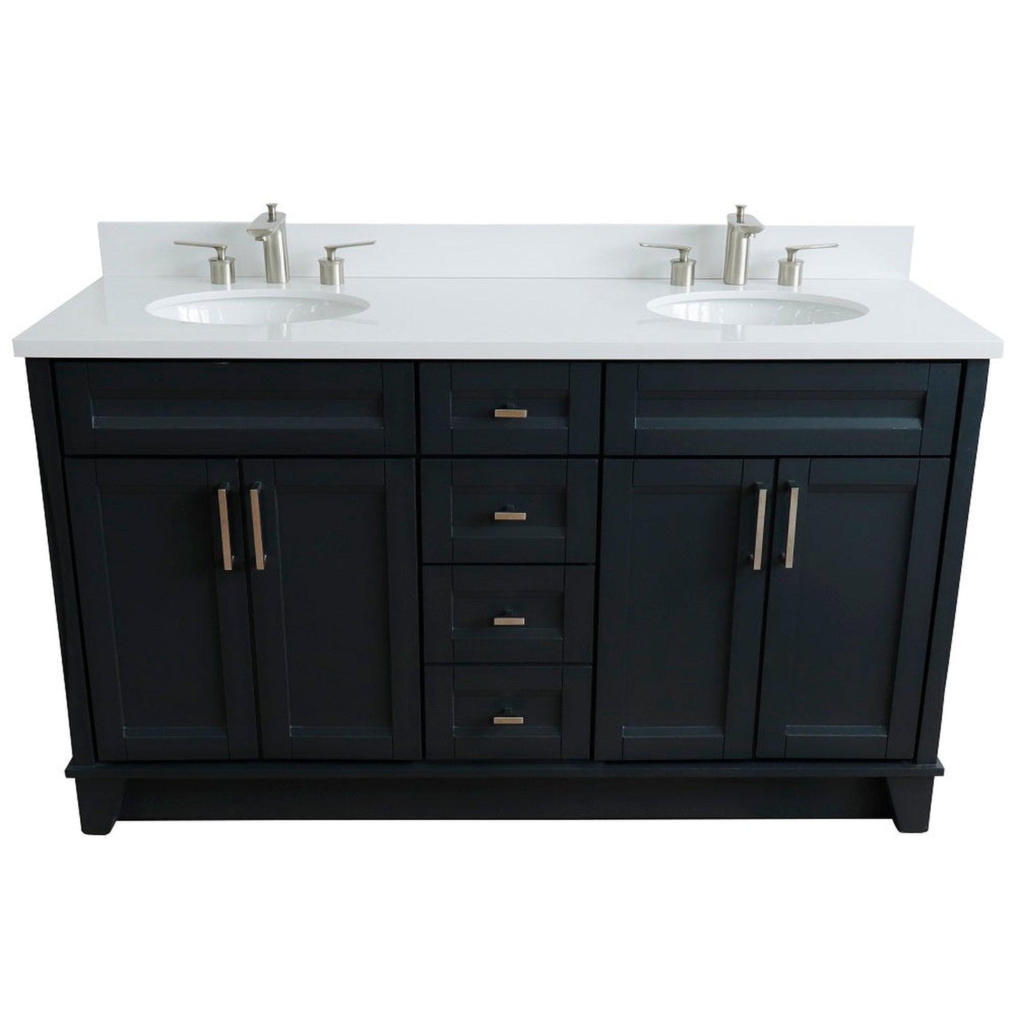 Bellaterra Home Terni 61" 4-Door 3-Drawer Dark Gray Freestanding Vanity Set With Ceramic Double Undermount Oval Sink And White Quartz Top