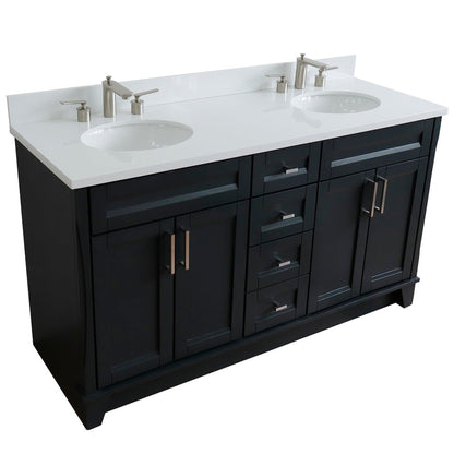 Bellaterra Home Terni 61" 4-Door 3-Drawer Dark Gray Freestanding Vanity Set With Ceramic Double Undermount Oval Sink And White Quartz Top