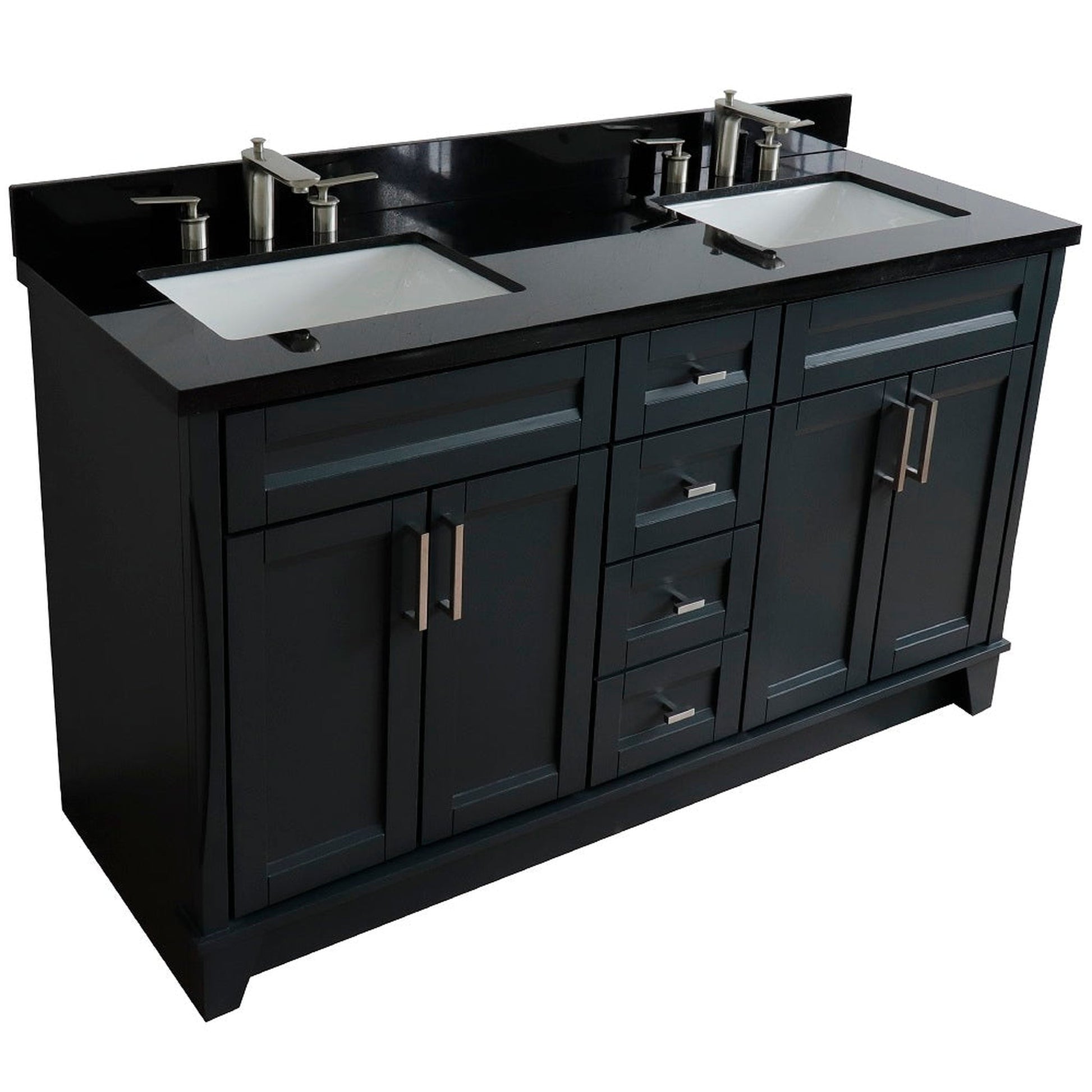 Bellaterra Home Terni 61" 4-Door 3-Drawer Dark Gray Freestanding Vanity Set With Ceramic Double Undermount Rectangular Sink And Black Galaxy Granite Top