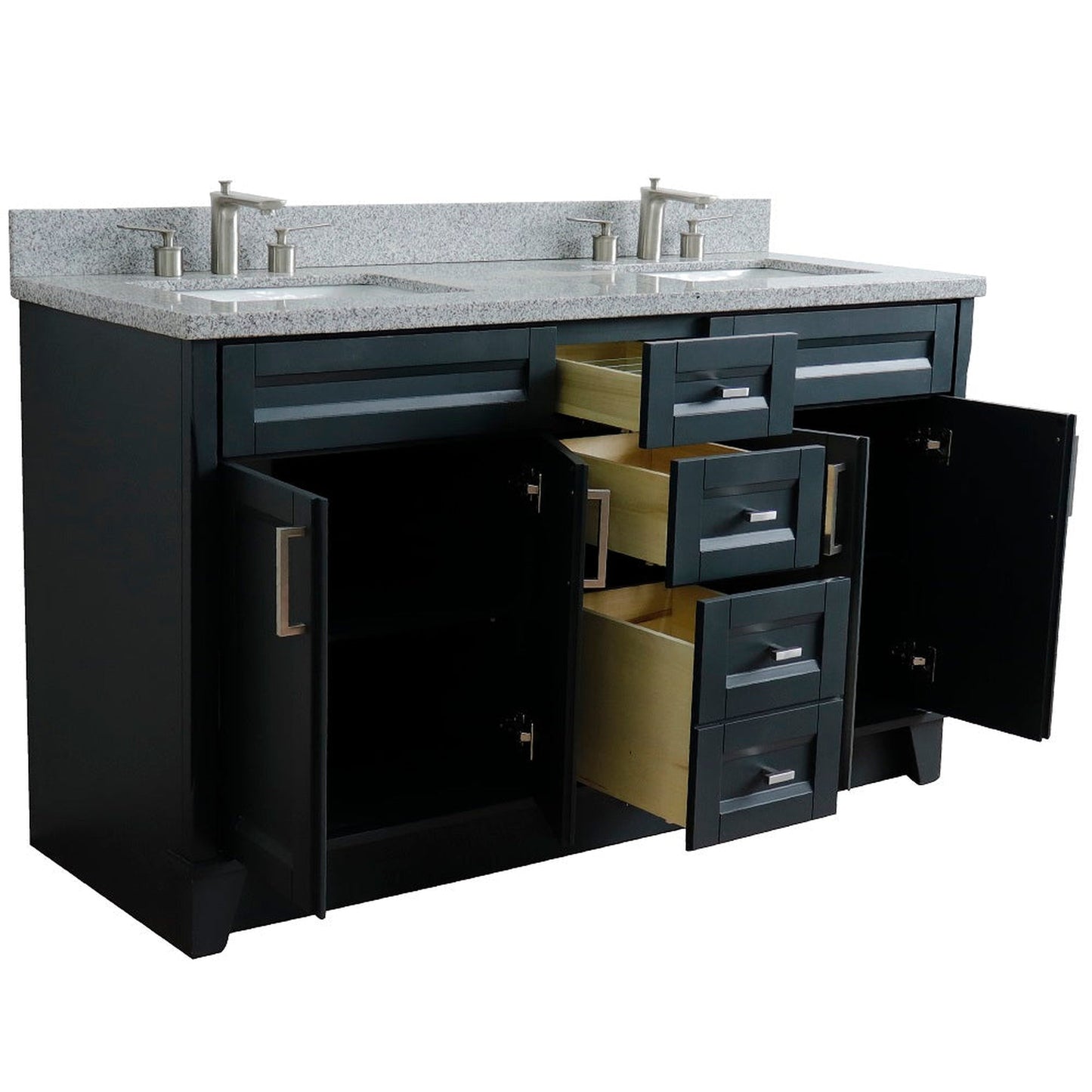 Bellaterra Home Terni 61" 4-Door 3-Drawer Dark Gray Freestanding Vanity Set With Ceramic Double Undermount Rectangular Sink And Gray Granite Top