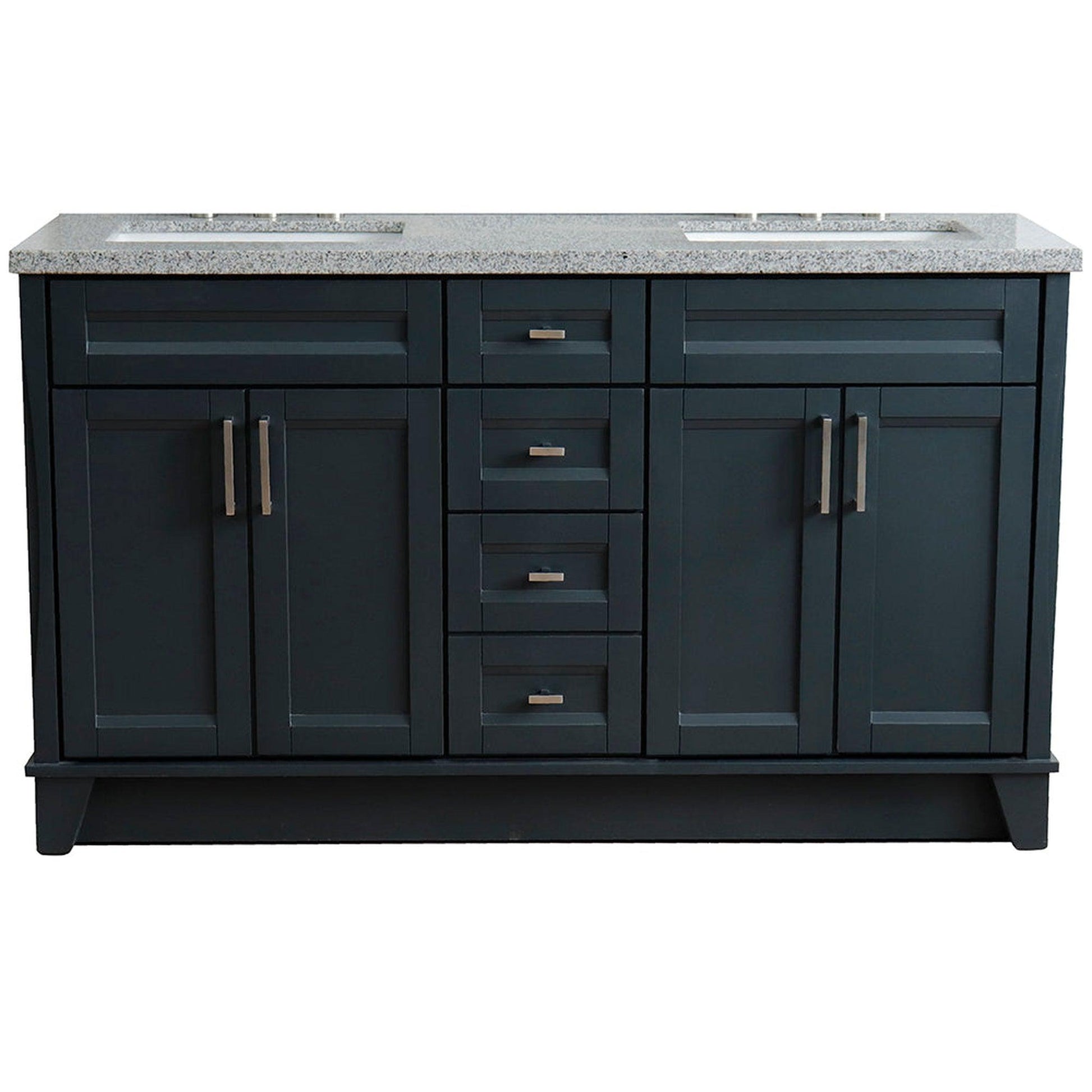 Bellaterra Home Terni 61" 4-Door 3-Drawer Dark Gray Freestanding Vanity Set With Ceramic Double Undermount Rectangular Sink And Gray Granite Top